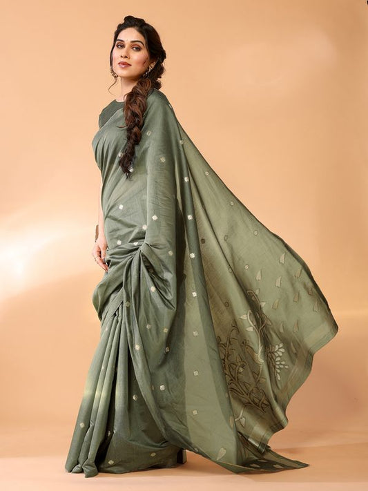 Grey Wevon Designer Chanderi Silk Saree