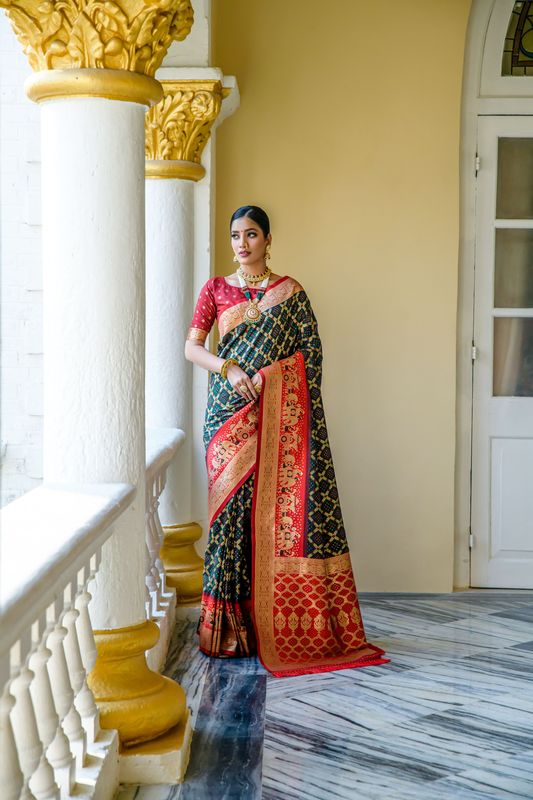 Green Wevon Bandhani Designer Banarasi Silk Saree