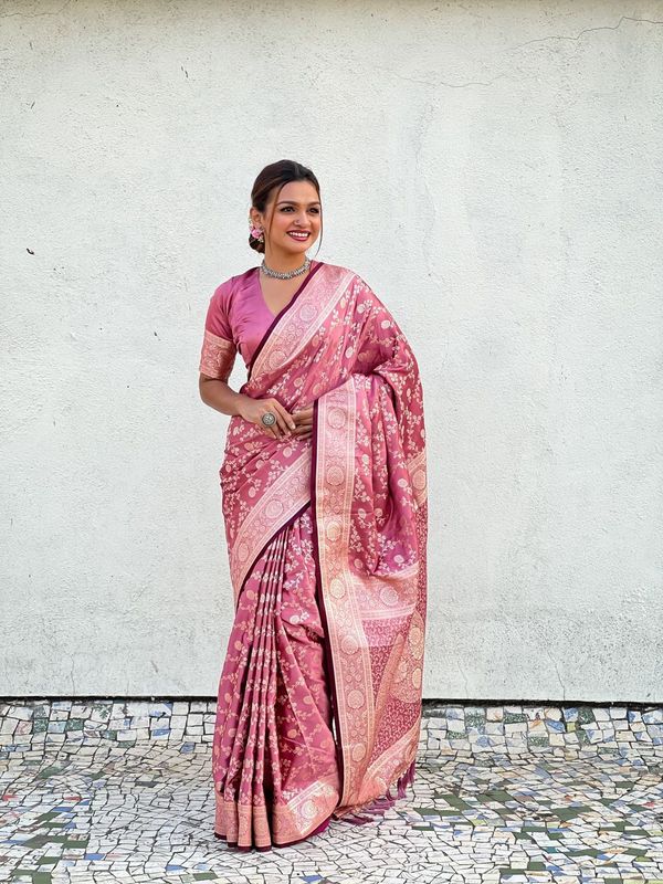 Pink Color Banarasi Silk  Wevon Jari Designer Rich Looks Partywear Saree