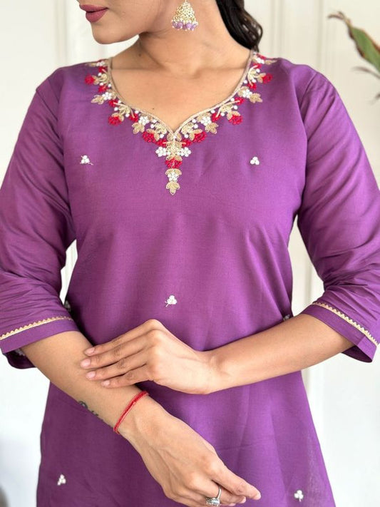 Purple Chanderi Viscose Straight Kurta