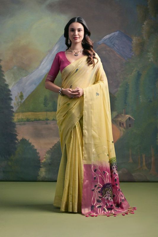 Yellow Resham And Zari Weaving Muga Silk Saree