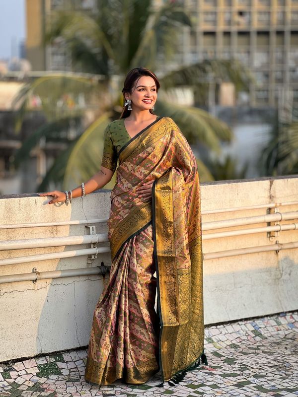 Green Color Dharmavaram Silk  Wevon Laheriya Meenakari Designer Traditional Heavy Rich Looks Saree