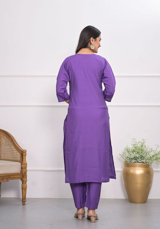 Lavender Color Viscoce Silk Fabric Designer Embroidery Work Salwar Kameez For Ceremonial Looks