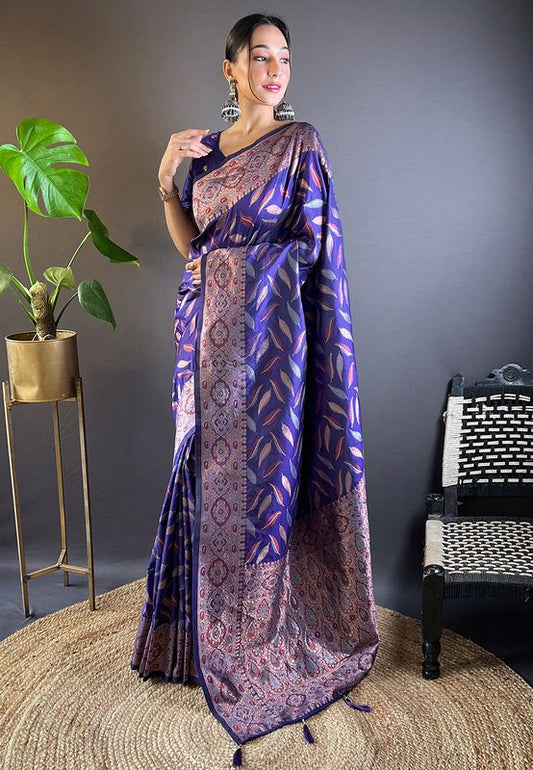 Violet Soft Silk Wevon Jari Designer Ethnic Indian Looks Heavy Designer Saree