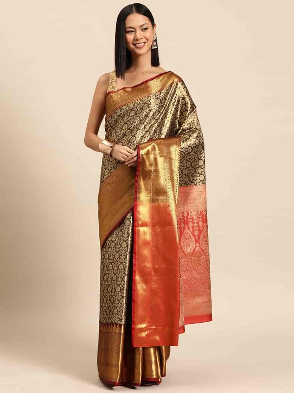 Black Floral Zari Art Silk Brocade Saree