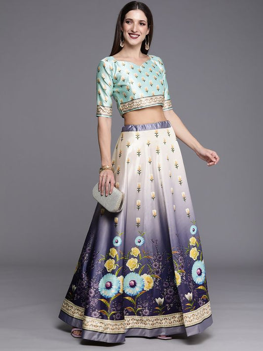 Digital Print Satin Silk Fabric Stitched Lehenga Choli With Jequared Blouse and Assami Silk Thread Work Dupatta For Women and Girls In Festive Party And Traditional Wear