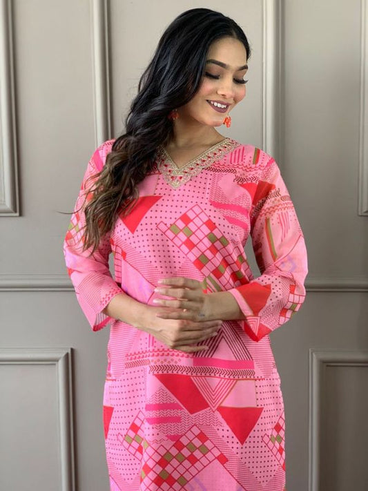 Pink Viscose Rayon Straight Kurta