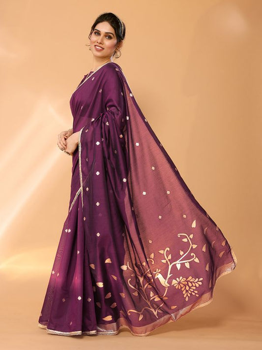 Purple Wevon Jari Designer Chanderi Silk Saree