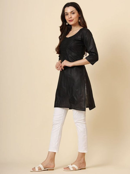 Black Cotton Thread Embroidery Work Formal Looks Classy Casual Looks Kurta