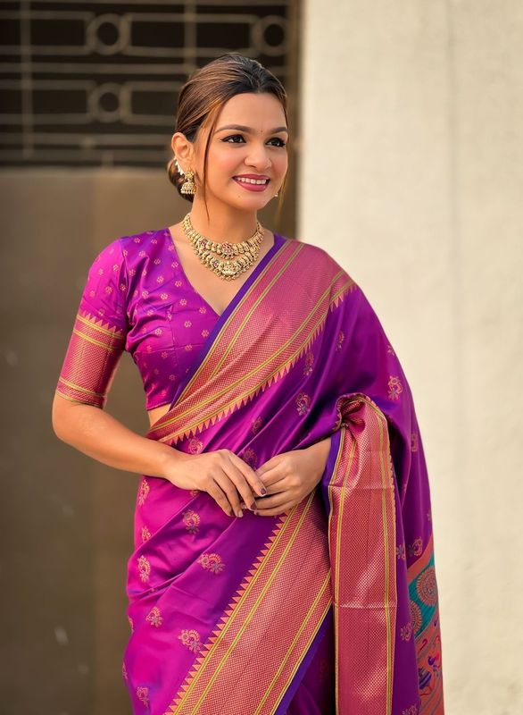 Purple Color Soft  Silk Fabric Graceful Wevon Nath Meenakari Designer Saree