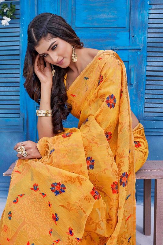 Mustard Color Glamorous Wevon Jacquard Designer Silk Blend Wedding Season Saree