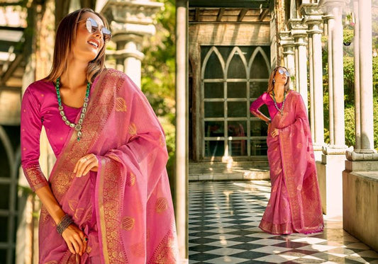 Dusty Pink Weaving Designer Tissue Silk Saree