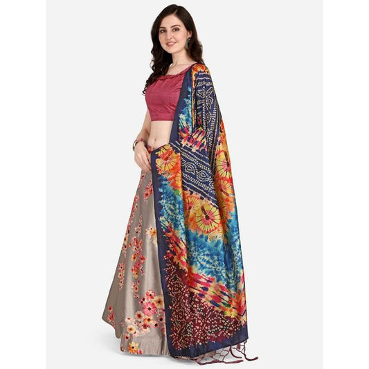 Digital Print Satin Silk Fabric Stitched Lehenga Choli With Jequared Blouse and Assami Silk Thread Work Dupatta For Women and Girls In Festive Party And Traditional Wear