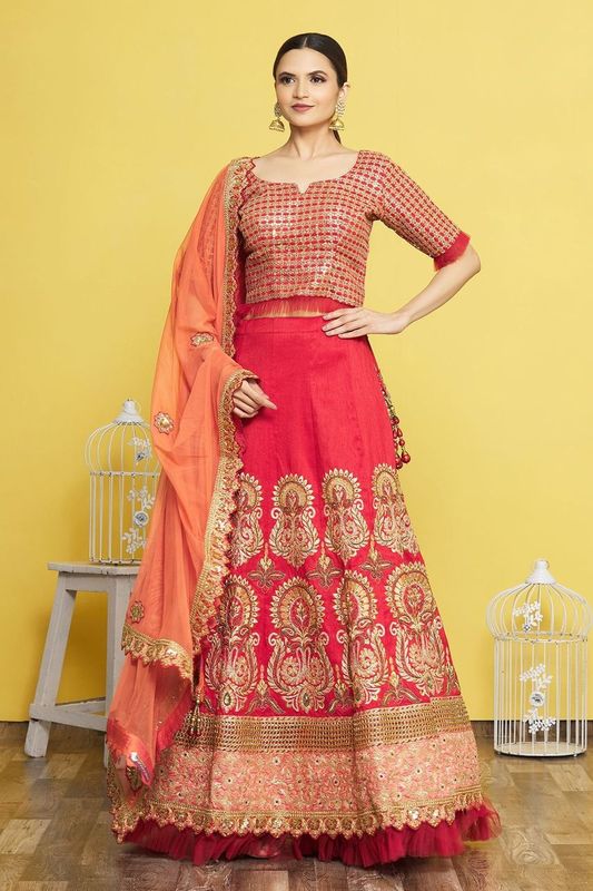 Red Color Silk Fabric Heavy Adorable Wedding Ceremony Lehenga Set