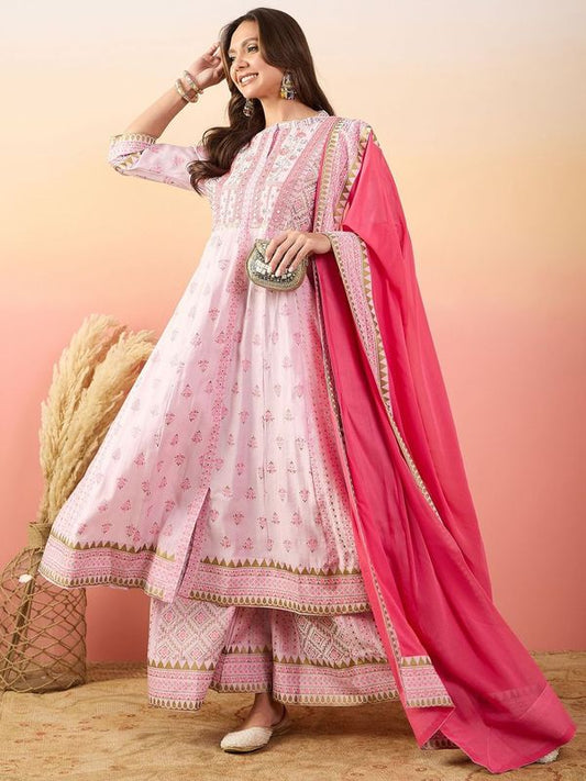 Pink Color Rich Looks Hand Woven Readymade Dress With Sophisticated Embroidery Work