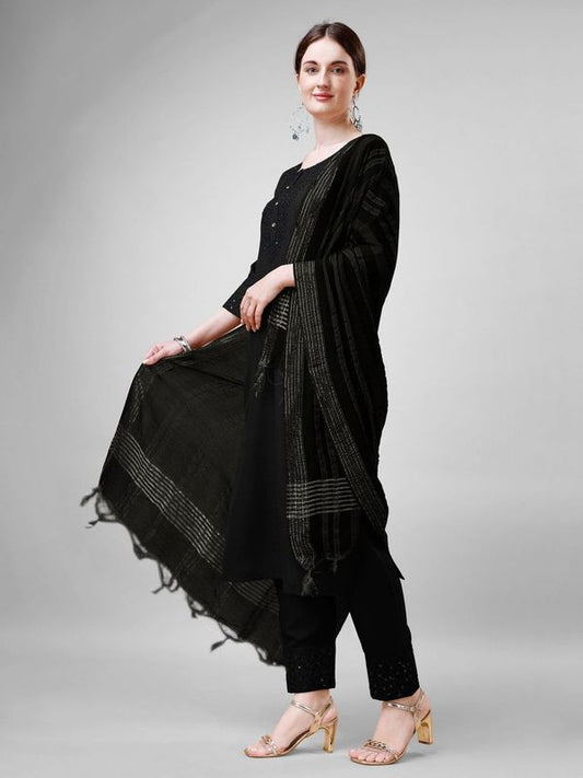 Black Cotton Blend Ethnc Formal Looks Stitched Salwar Kameez