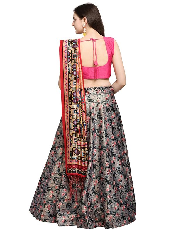 Bandhni Patola Type Digital Print Shiney Satin Croptop Lehenga Choli With Blouse For Women and Girls