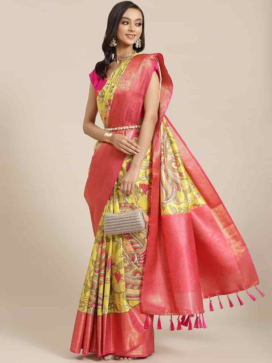 Yellow Women's Banarasi Art Silk Digital Print Saree