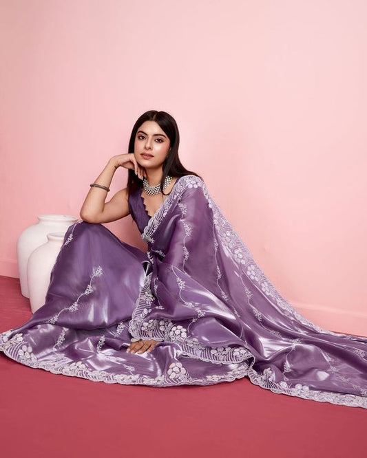 Purple Sequance Embroidery Work Jimmy Choo Saree