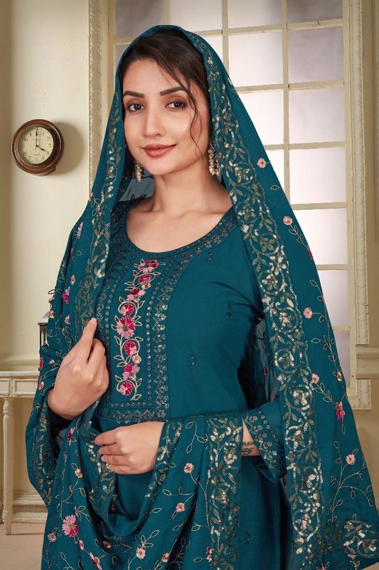 Rama Color Beautiful Embroidered Georgette Fabric Salwar Suit