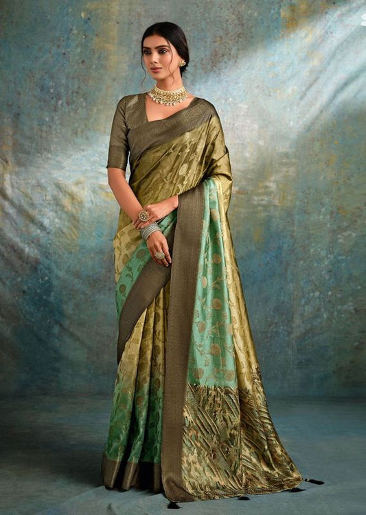 Sandy Brown Wevon Jacquard Designer Jacquard Silk Saree