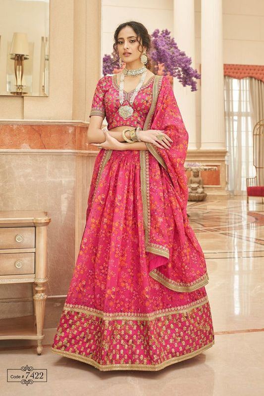 Pink Women's Organza Embroidery Lehenga Choli