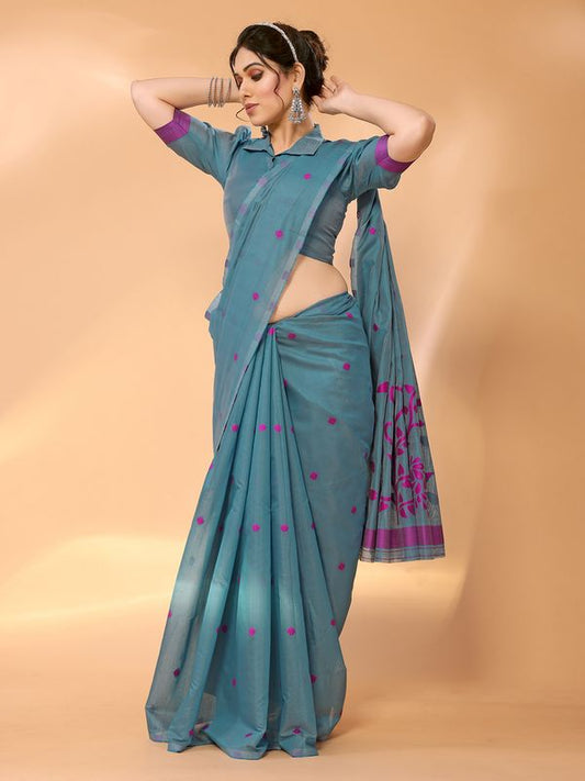 Green Wevon Jari Designer Chanderi Silk Saree