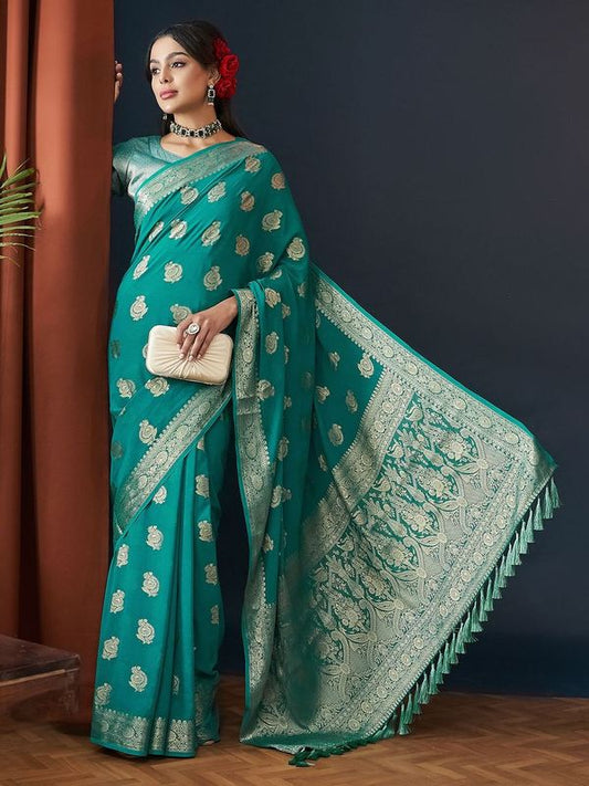 Blue Colour Georgette Fabric Designer Zari Woven Saree For Partywear Looks