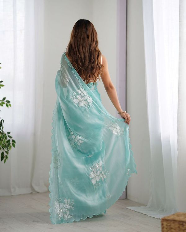 Sky Blue Color Bollywood Style Designer Sequance Embroidery Work Jimmy Choo Saree
