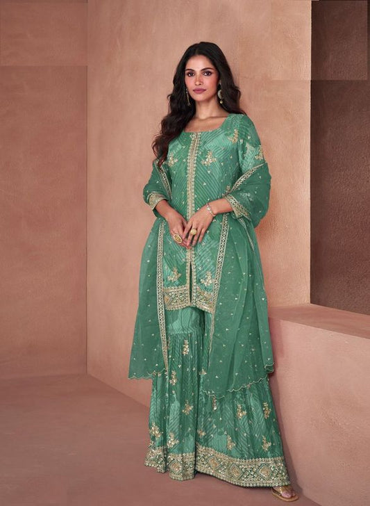 Green Color Beautiful Partywear Palazzo Dress - Free Size Stitch