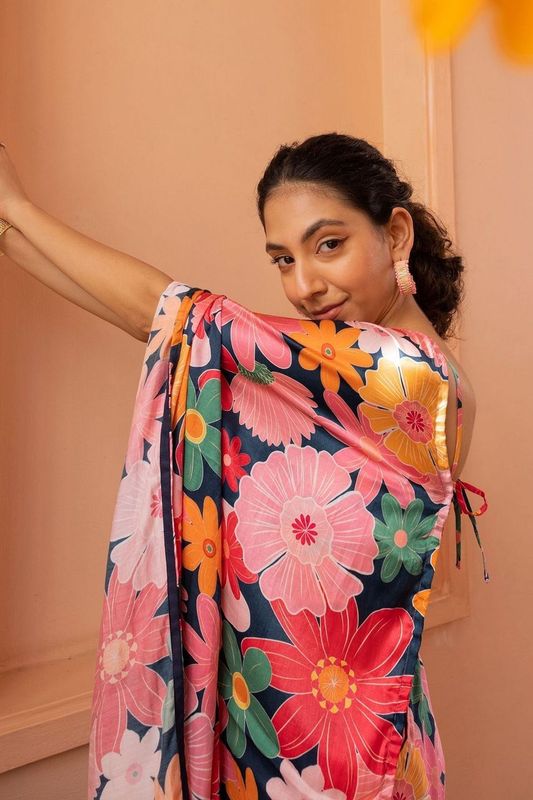 Pink Color Beautiful Designer Nylon Japan Satin Fabric Trendy Girlie Saree
