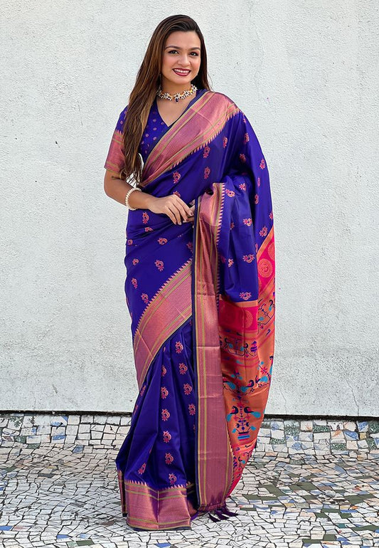 Violet Color Soft  Silk Fabric Graceful Wevon Nath Meenakari Designer Saree