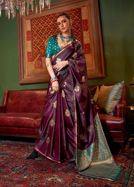 Wine Woven Ethnic Sarees