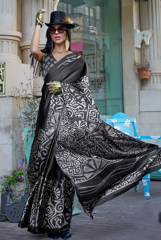 Black printed ethnic sarees