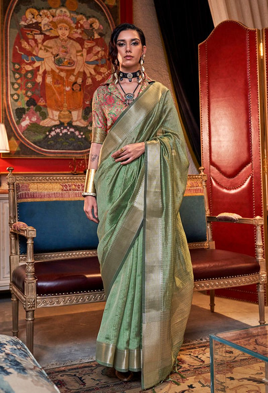 Light green woven ethnic sarees