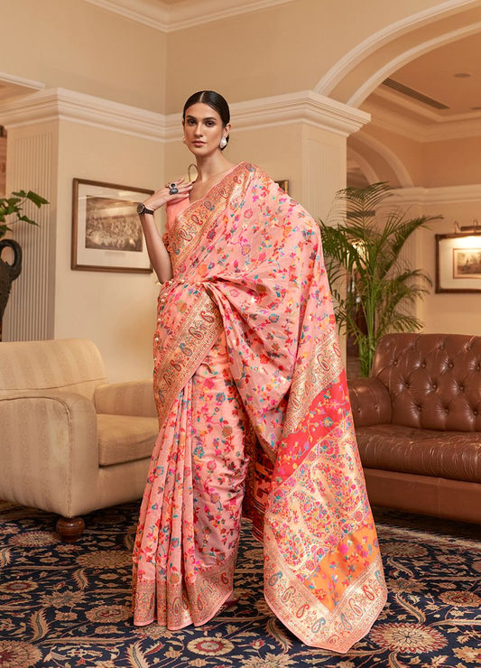 Peach woven ethnic sarees