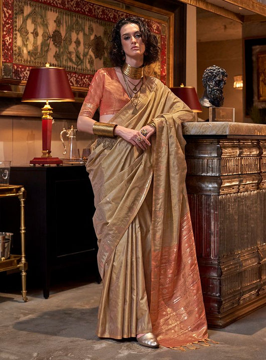 Beige woven ethnic sarees