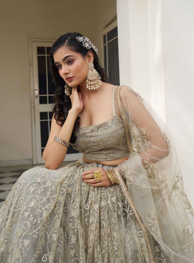 IVORY COLOR NET FABRIC LEHENGA CHOLI