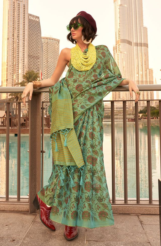 Green printed saree