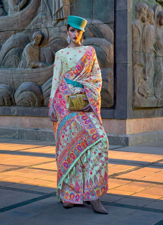 Light cyan woven saree