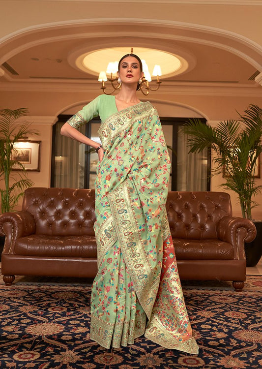 Light green woven ethnic sarees