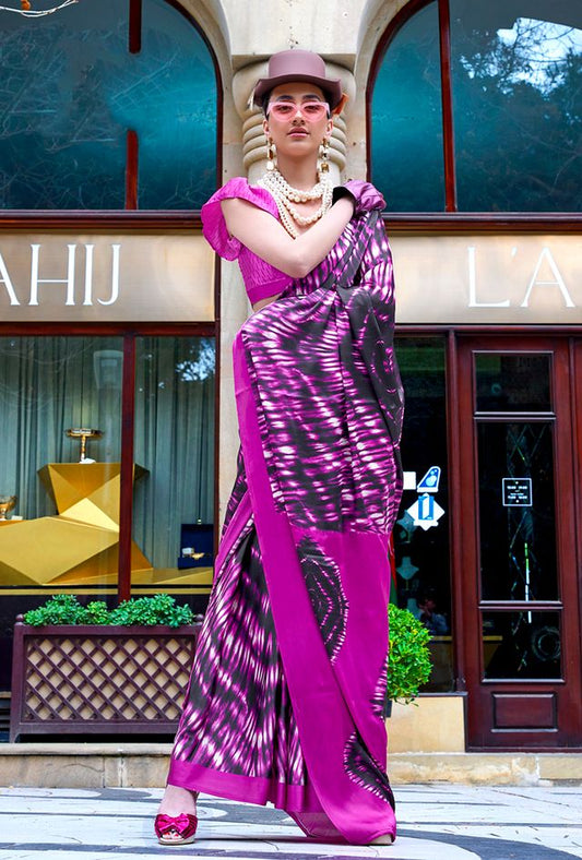 Magenta Printed Ethnic Sarees