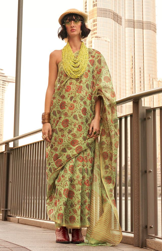 Light green printed saree