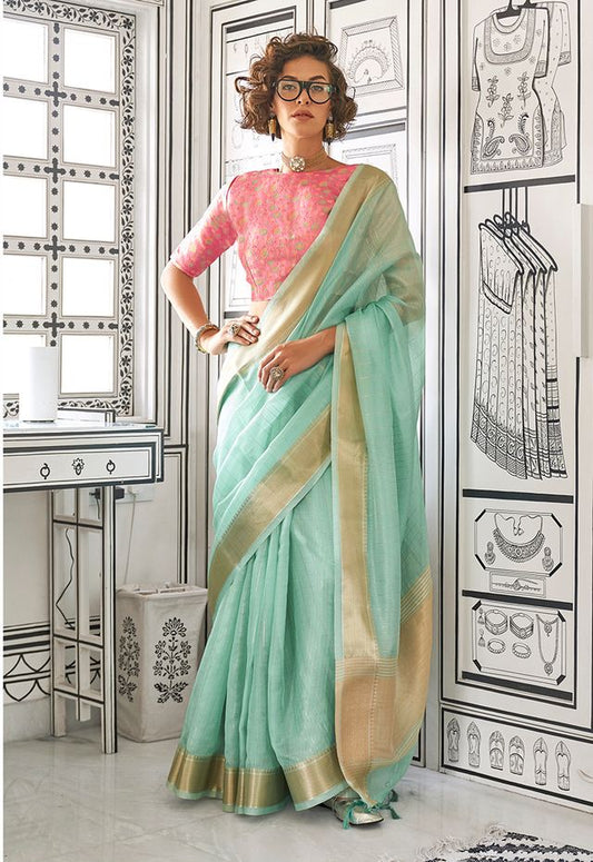 Aqua Bluezari Woven Ethnic Sarees