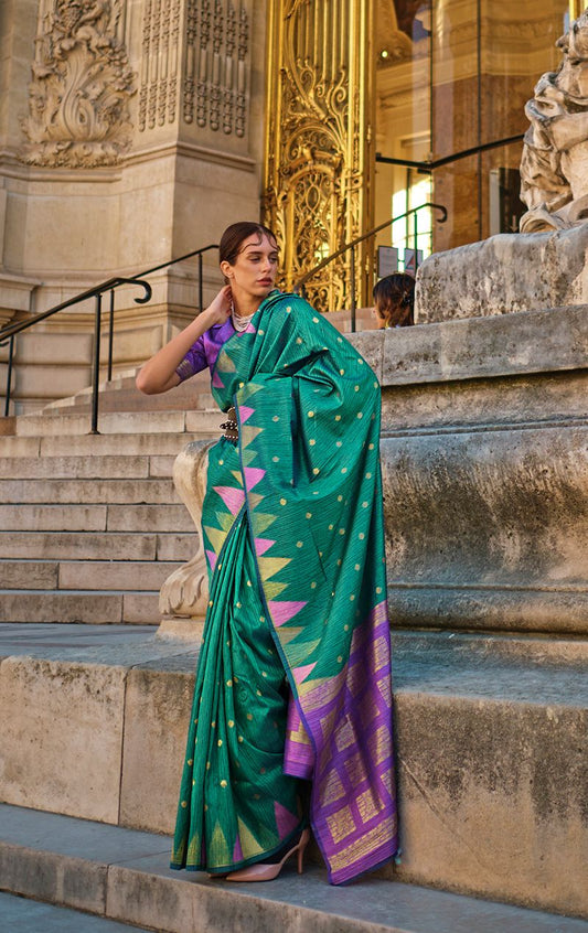  Teal woven saree