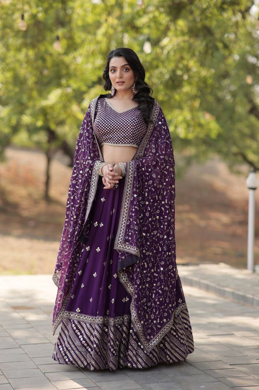 Purple Faux Blooming Georgette with Sequins & Thread Embroidered work Lehenga Choli