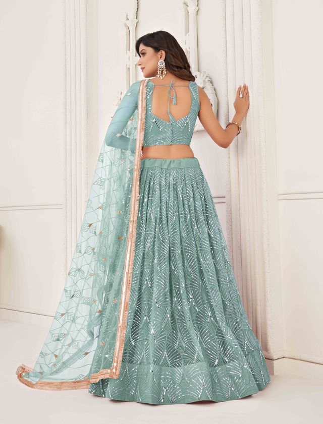 OCEAN BLUE COLOR NET FABRIC LEHENGA CHOLI