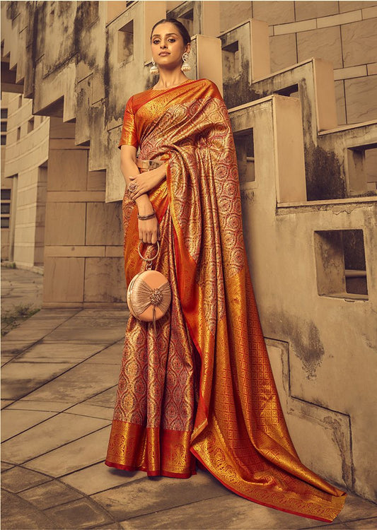 Orange woven saree