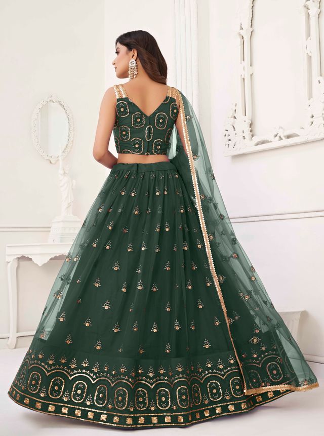 DARK GREEN COLOR NET FABRIC LEHENGA CHOLI